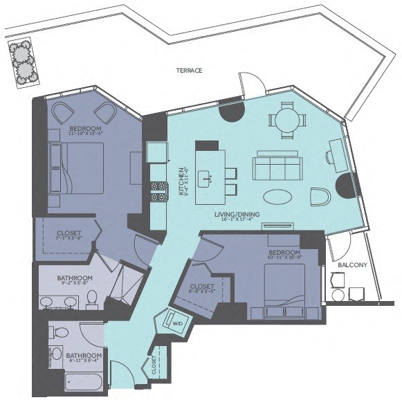 2 Bedroom 11-Tower/Terrace Floorplan Image